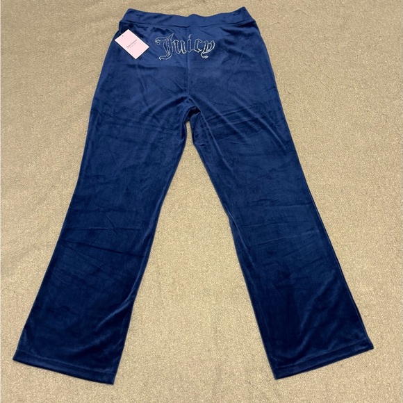Juicy Couture Denim - Juicy Couture Velour Track Pants Navy Blue Bling Logo NWT Large